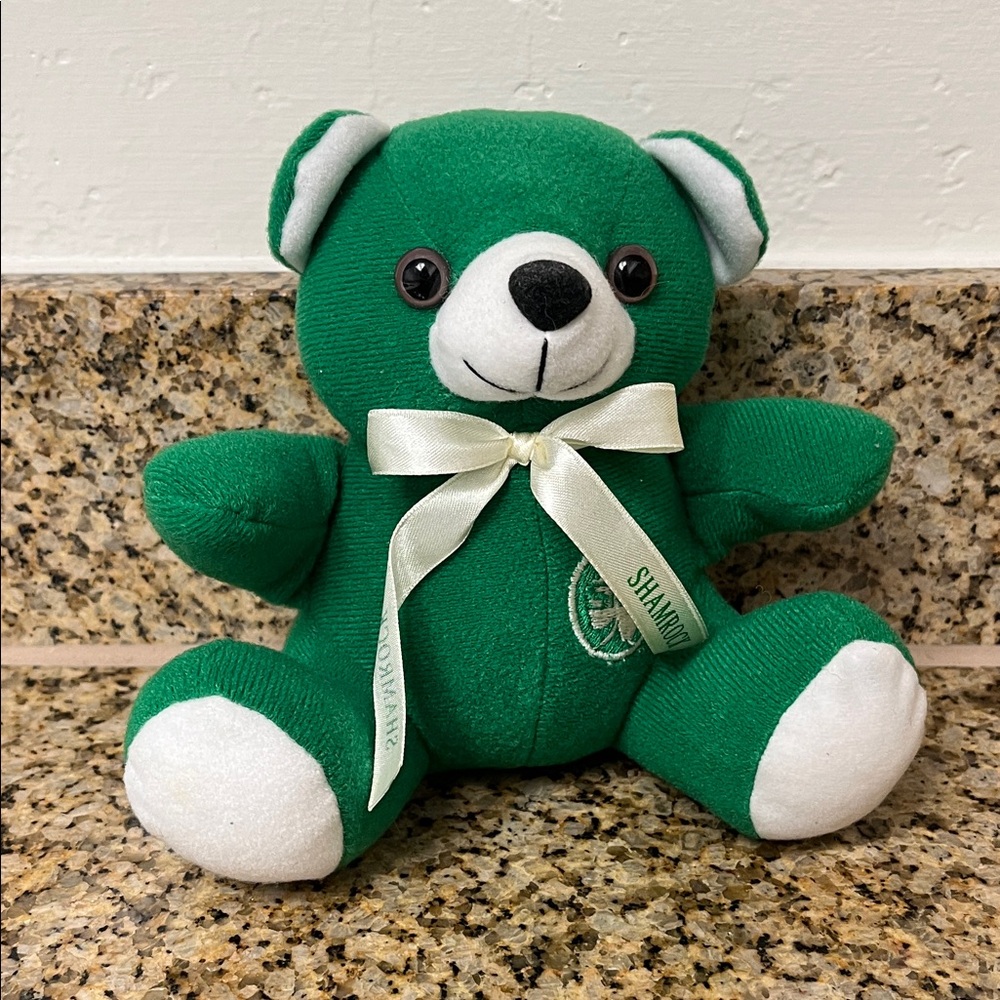 Green Plush Teddy Bear with White Accents